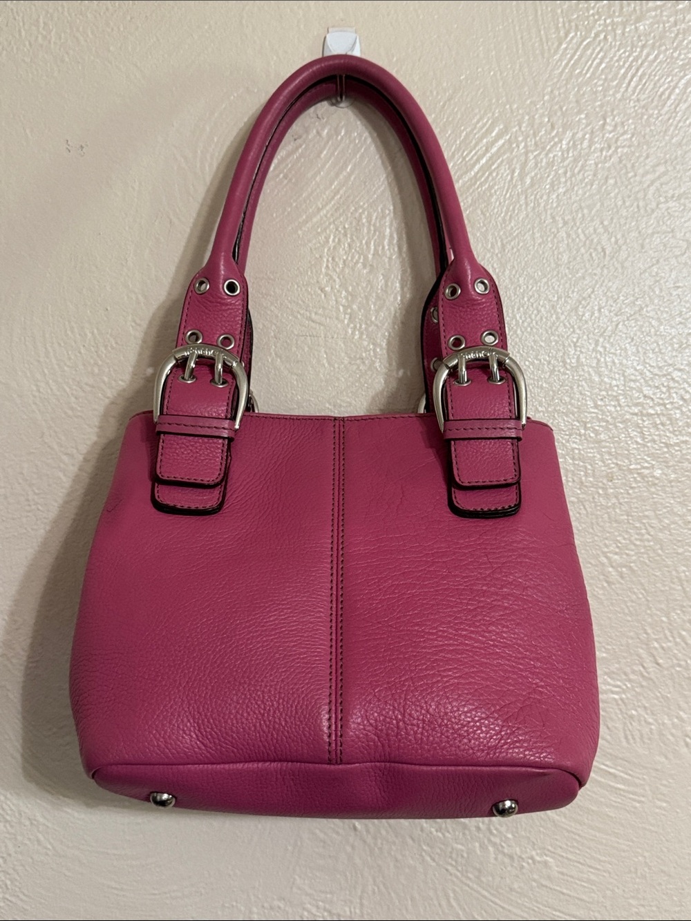 Tignanello PINK Leather Shoulder Bag with Silver Hardware